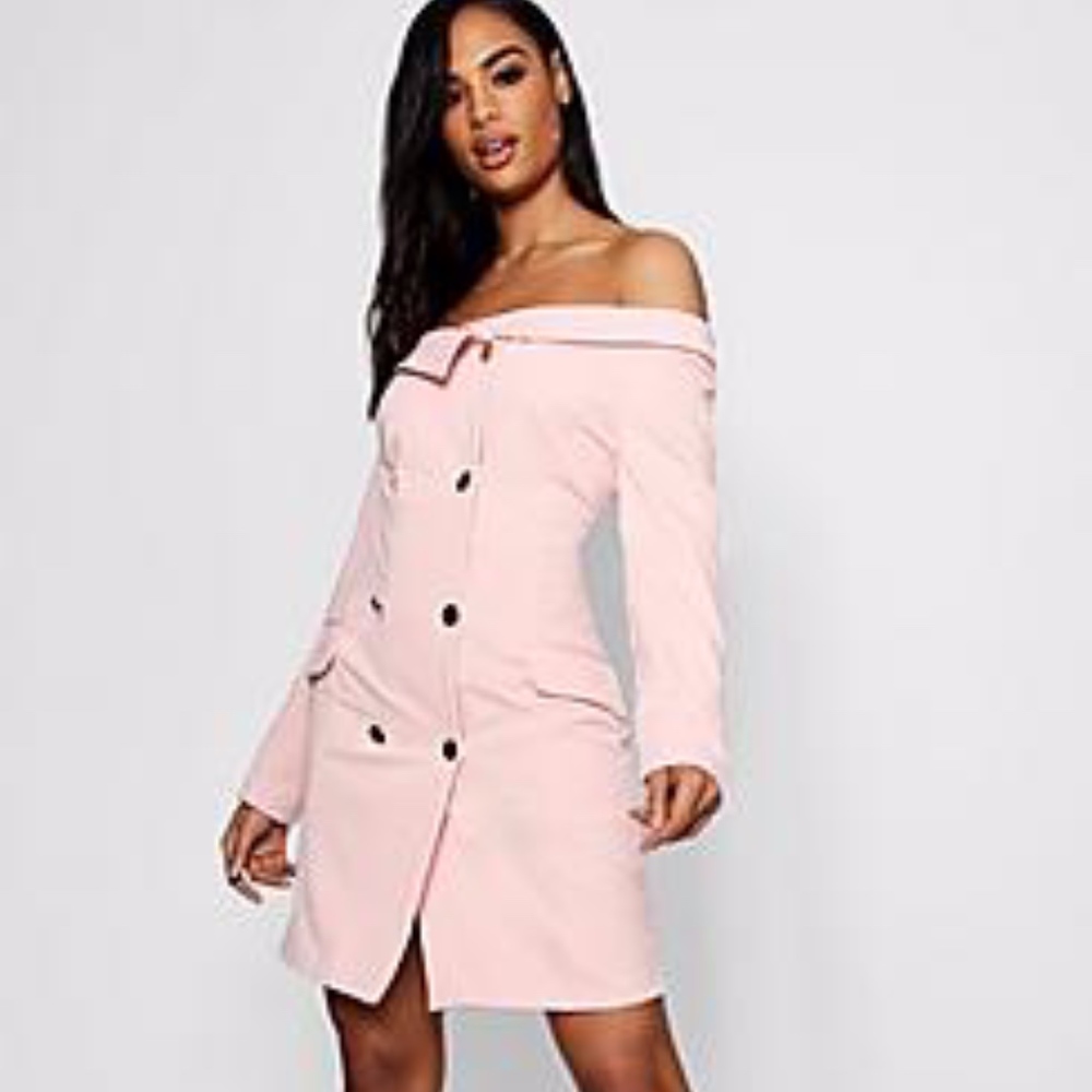 Double Breasted Off The Shoulder Blazer Dress